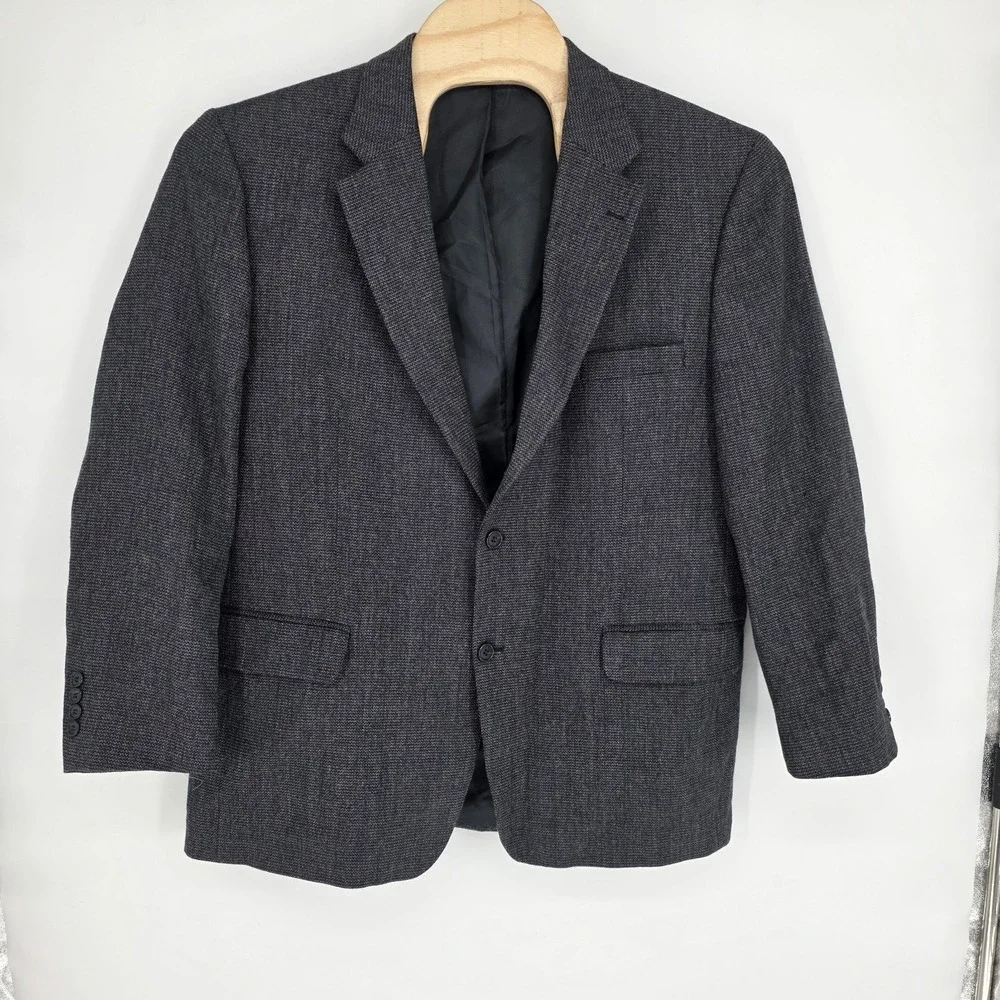 Vintage Etienne Aigner Blazer Men 46R Gray Houndstooth 100% Wool Classic Busines